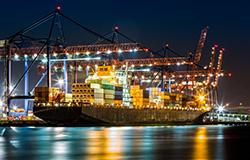 Ship docked at night